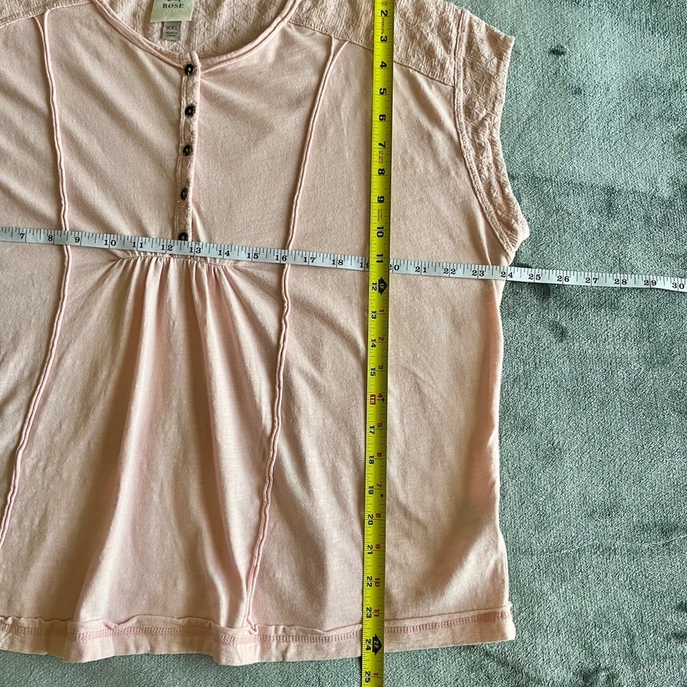 Knox Rose Blouse Light Pink Bohemian Short Sleeve Henley Embroidered Womens XXL - Picture 4 of 9